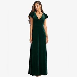 After Six From Nordstrom Green Velvet Maxi Dress W/Pockets Holiday Party Formal